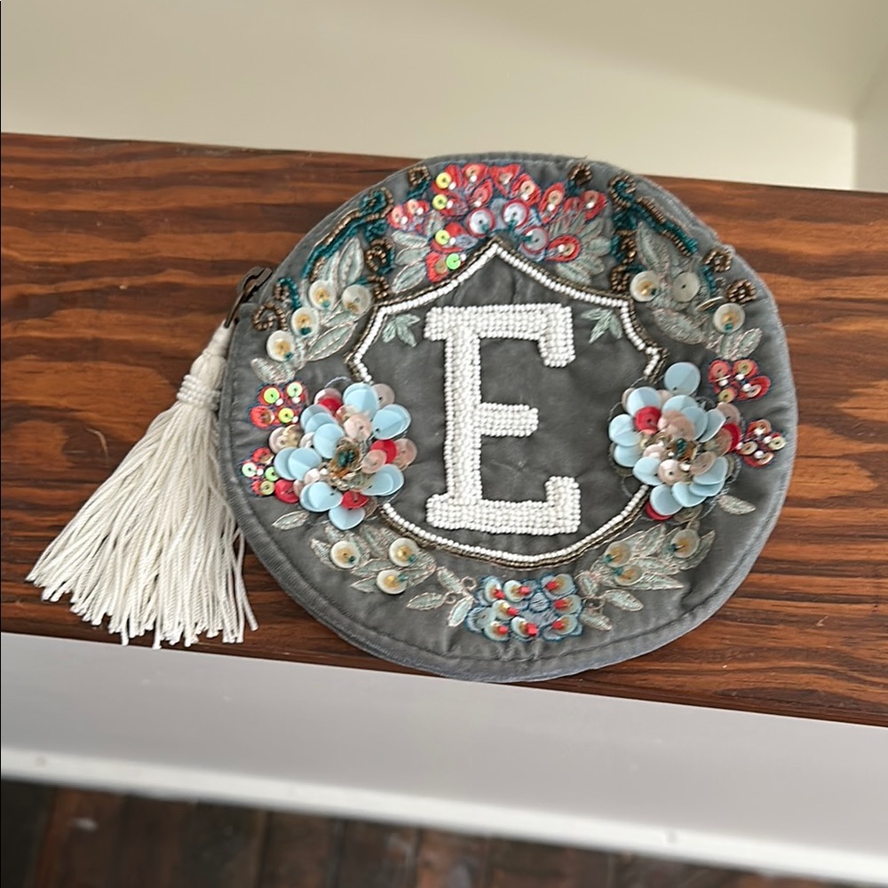 Anthropologie Gray and White Key Card Holder with Tassel